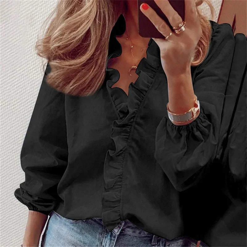 Enola | Ruffle-Trim Button-Down Blouse For Women