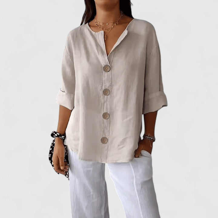 Lana | Button-Down Roll-Tab Sleeve Blouse For Women