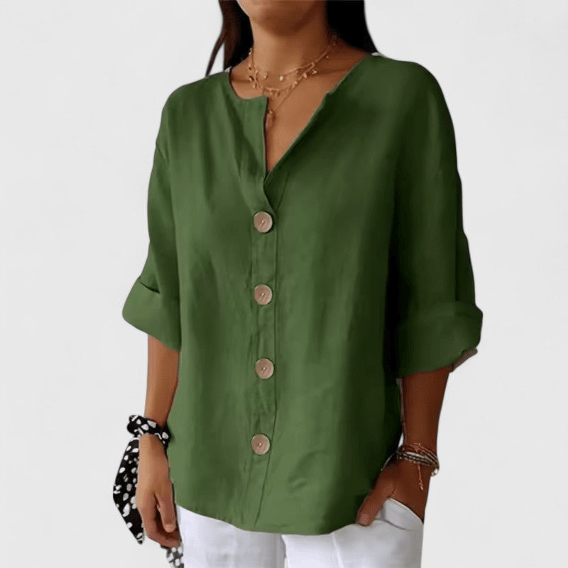 Lana | Button-Down Roll-Tab Sleeve Blouse For Women