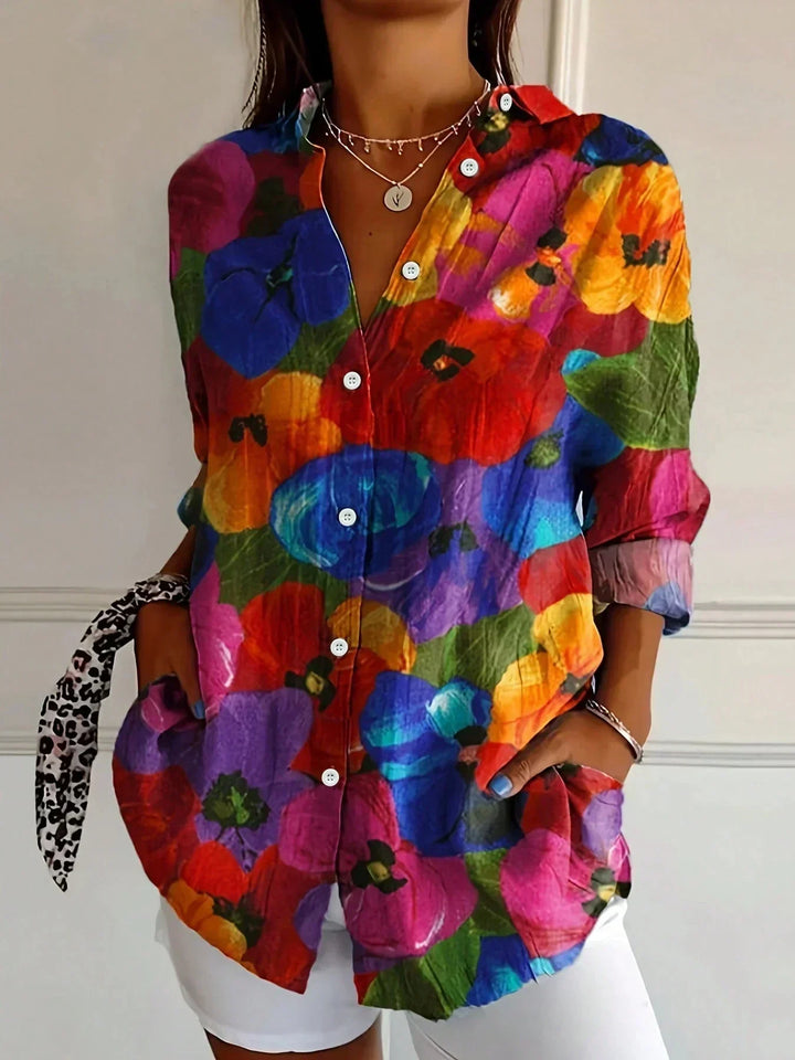 Brielle | Abstract Print Button-Down Blouse With Oversized Fit For Women