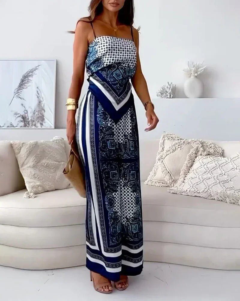 Lara - Stylish Printed Lace-Up Vest & Pants Set