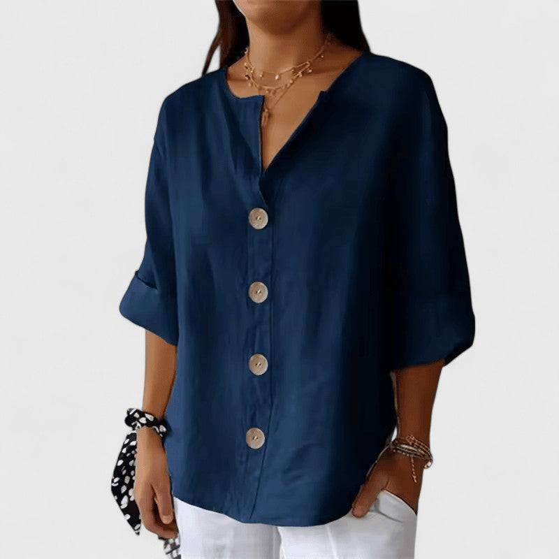 Lana | Button-Down Roll-Tab Sleeve Blouse For Women
