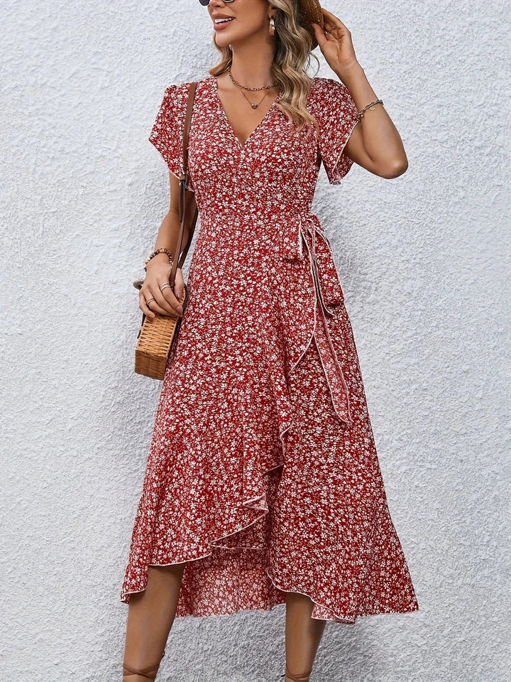 V-Neck Floral Mini Wrap Dress