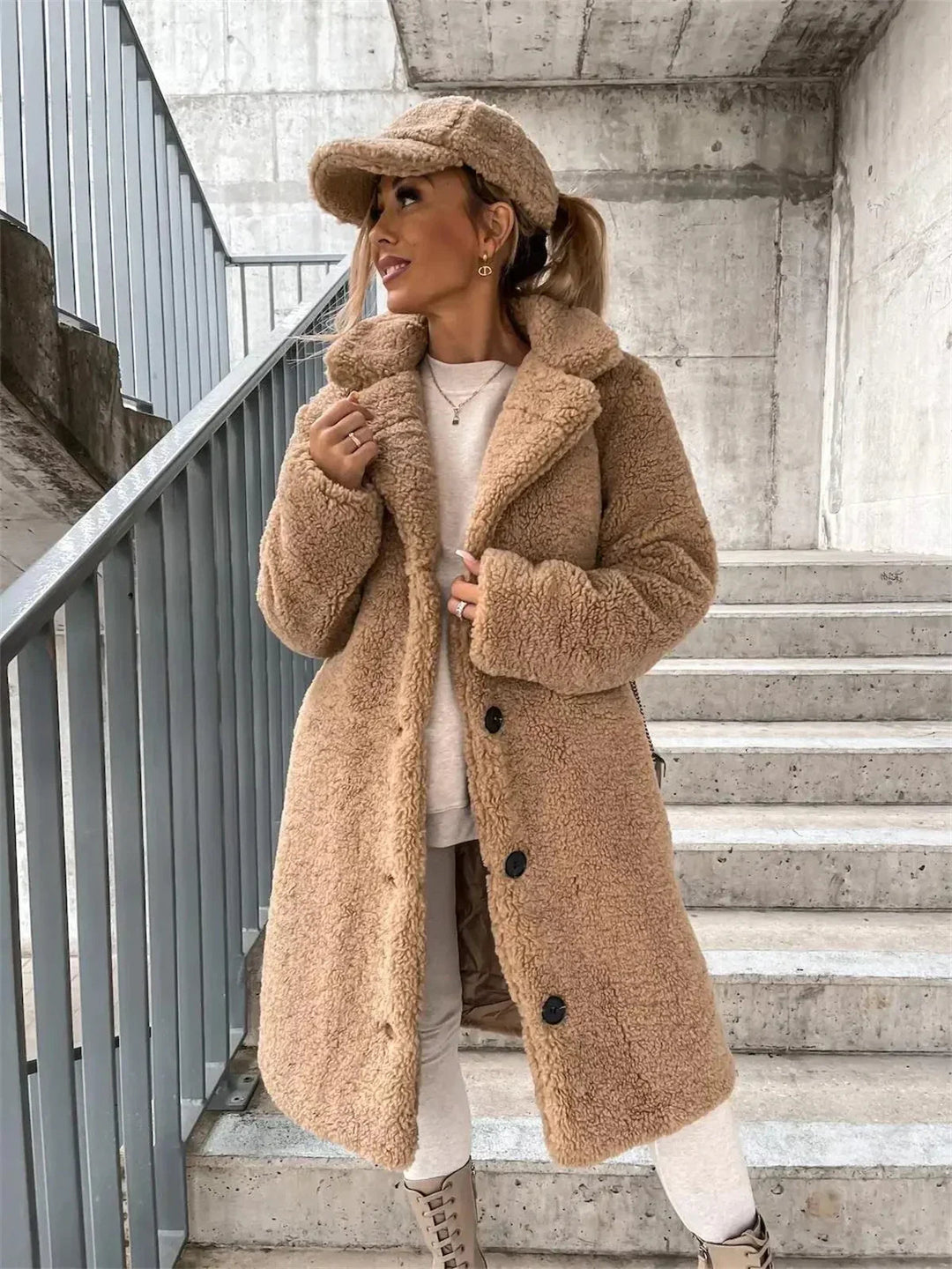 Jenna - Teddy Plush Button Coat