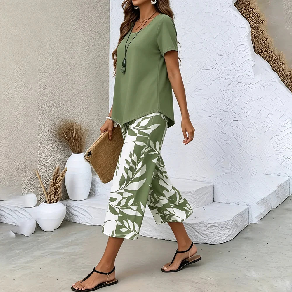 Olivia | Leaf print two-piece set