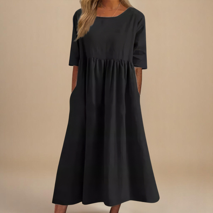 Paisley | Linen Gathered Waist Midi Dress For Women