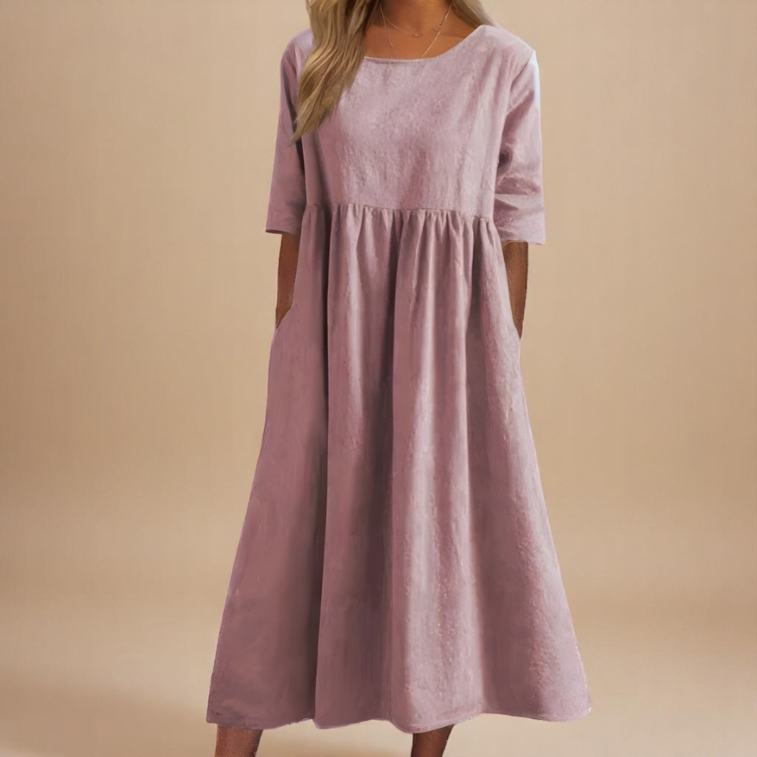 Paisley | Linen Gathered Waist Midi Dress For Women