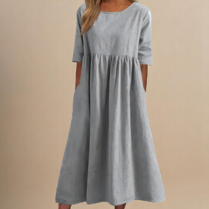 Paisley | Linen Gathered Waist Midi Dress For Women