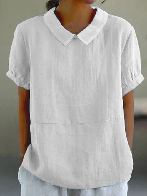 Hazel | Linen Peter Pan Collar Short Sleeve Blouse For Women