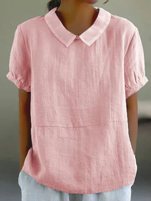 Hazel | Linen Peter Pan Collar Short Sleeve Blouse For Women