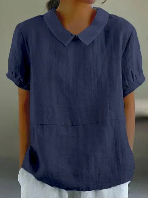 Hazel | Linen Peter Pan Collar Short Sleeve Blouse For Women