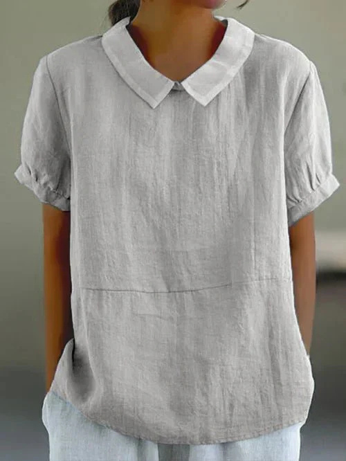 Hazel | Linen Peter Pan Collar Short Sleeve Blouse For Women