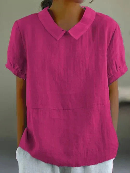 Hazel | Linen Peter Pan Collar Short Sleeve Blouse For Women