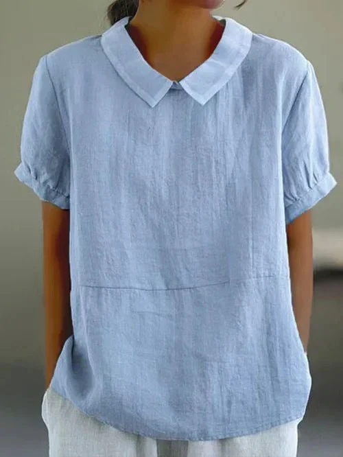 Hazel | Linen Peter Pan Collar Short Sleeve Blouse For Women