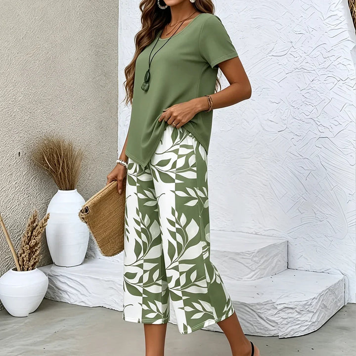 Olivia | Leaf print two-piece set
