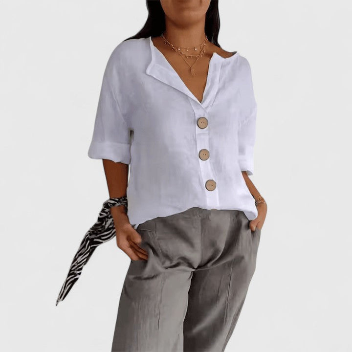 Lana | Button-Down Roll-Tab Sleeve Blouse For Women