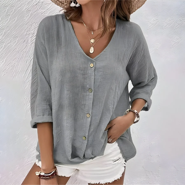 Tara | Button-Down Blouse With V-Neck For Women