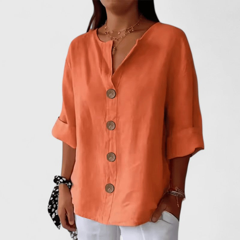 Lana | Button-Down Roll-Tab Sleeve Blouse For Women
