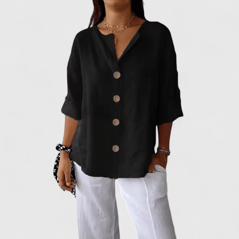 Lana | Button-Down Roll-Tab Sleeve Blouse For Women