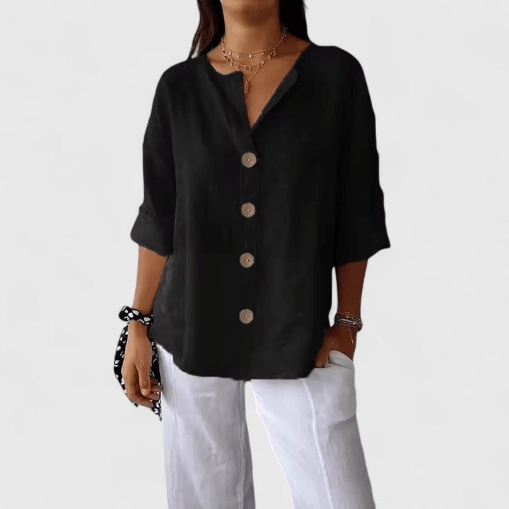 Lana | Button-Down Roll-Tab Sleeve Blouse For Women