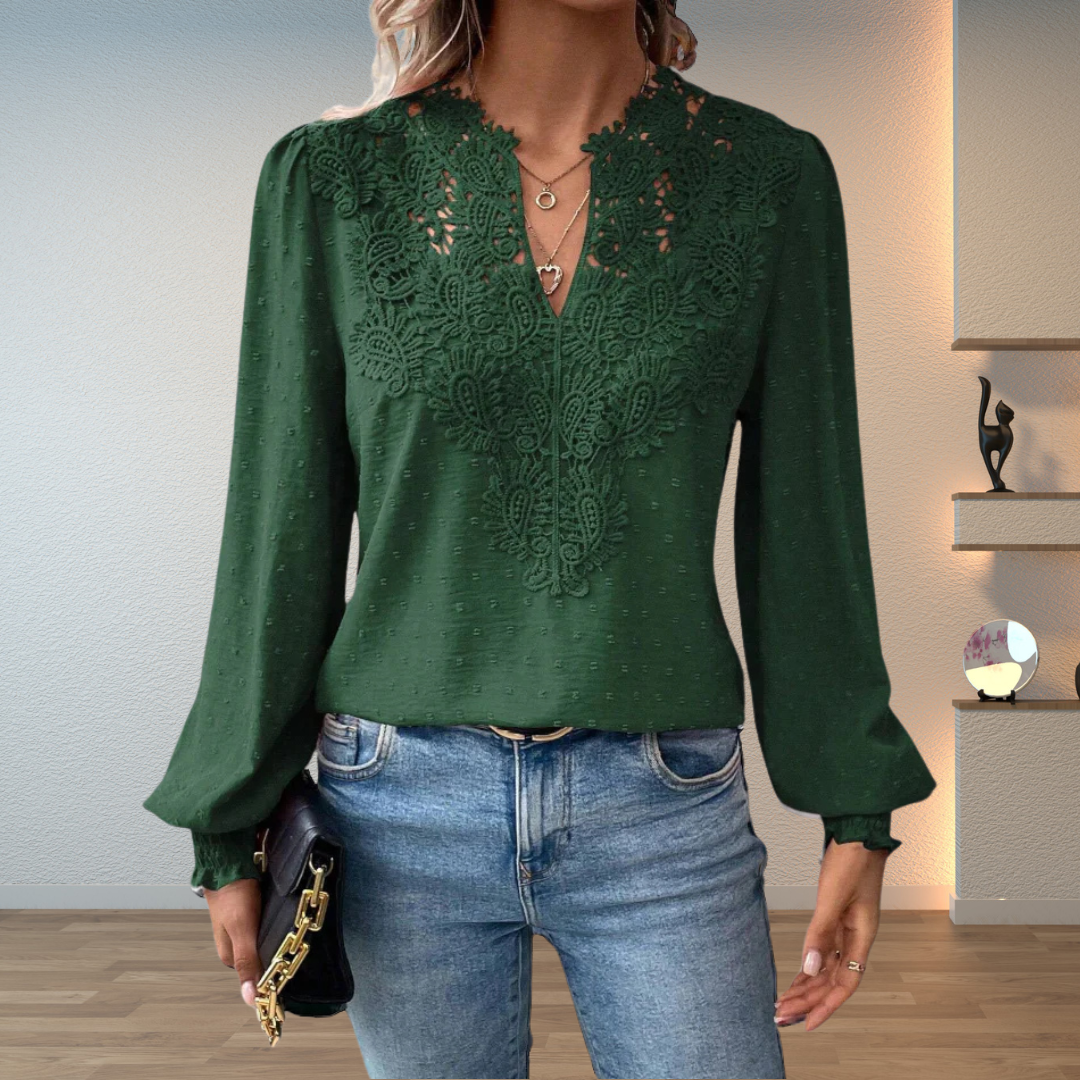 Faith | Lace V-Neck Long Sleeve Blouse For Women