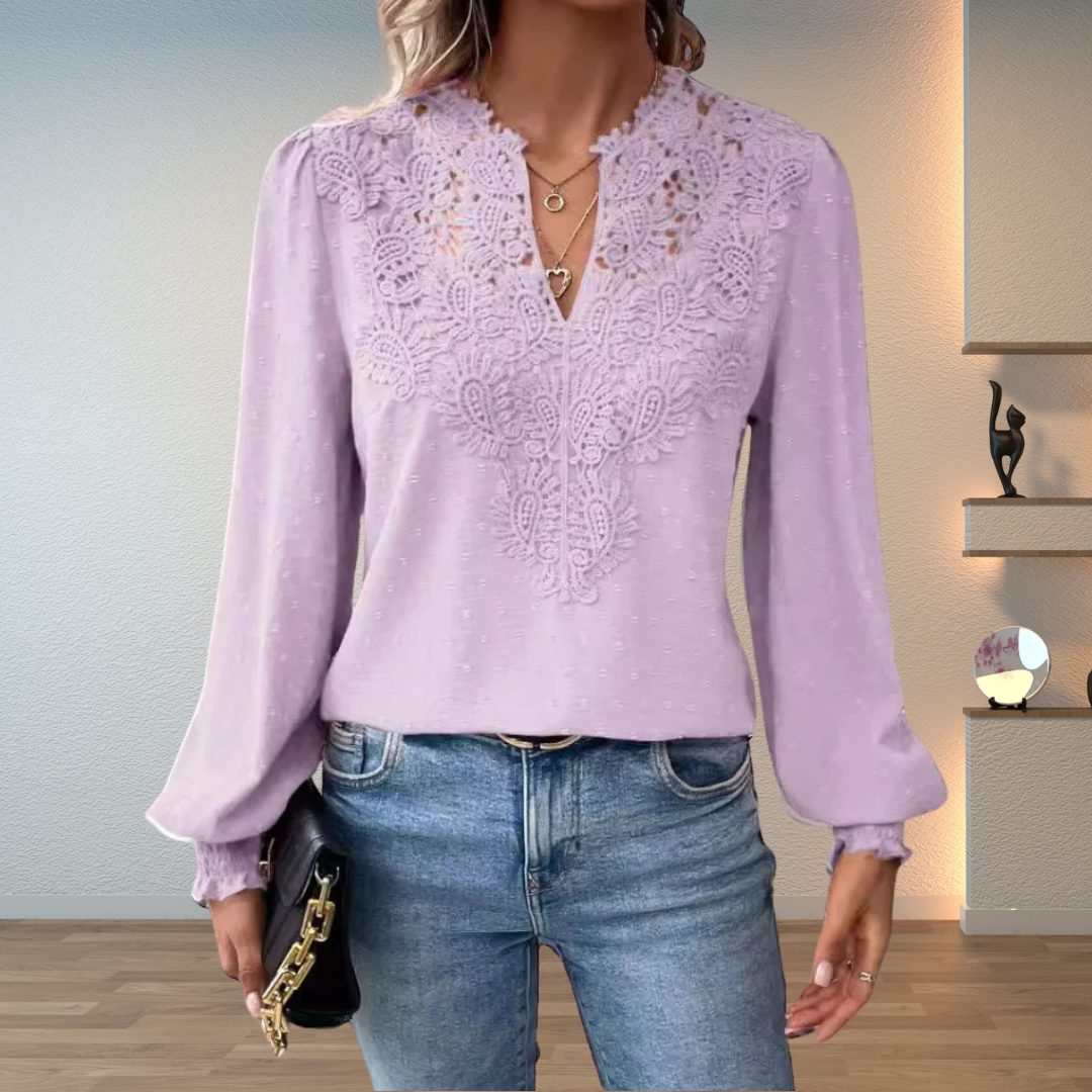 Faith | Lace V-Neck Long Sleeve Blouse For Women