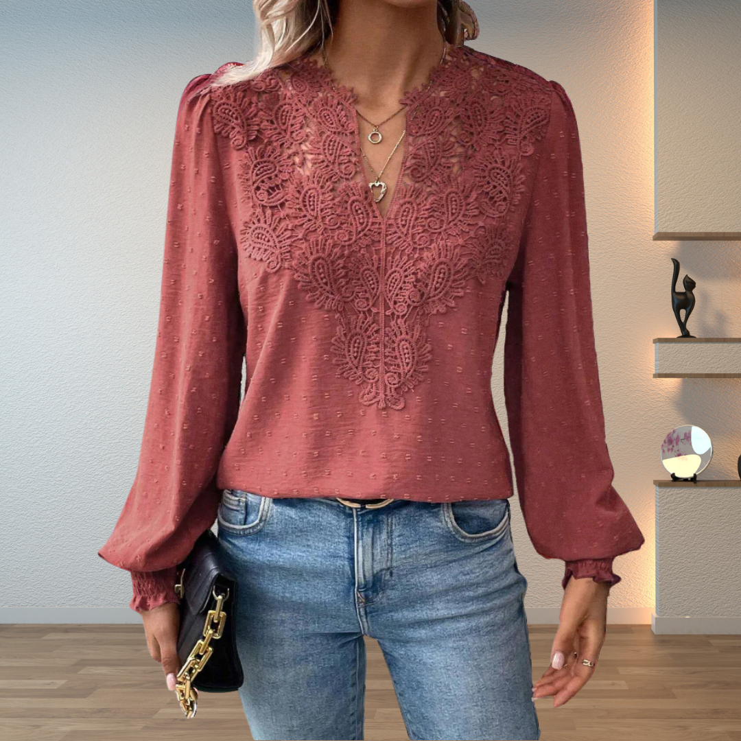 Faith | Lace V-Neck Long Sleeve Blouse For Women