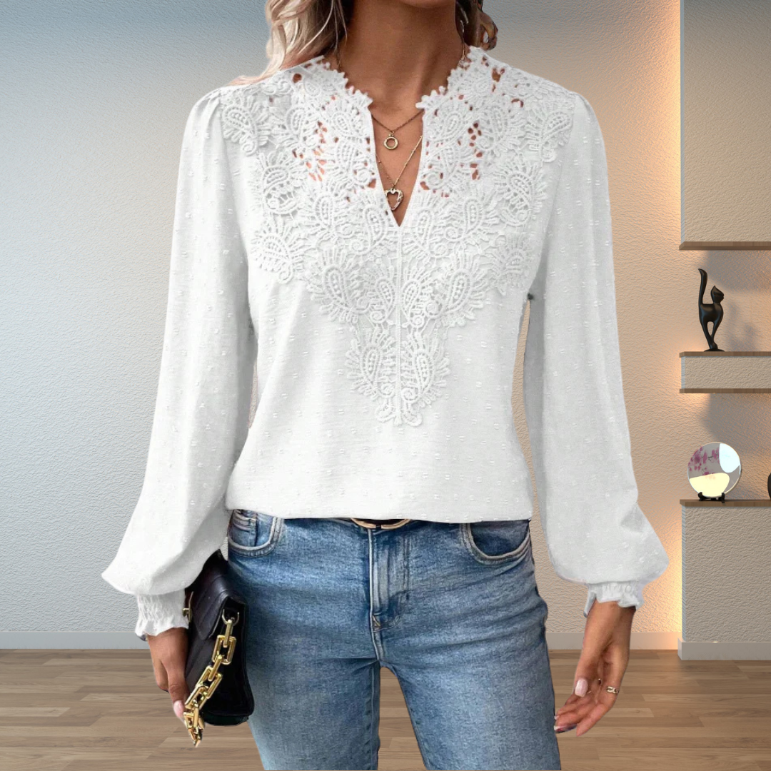 Faith | Lace V-Neck Long Sleeve Blouse For Women