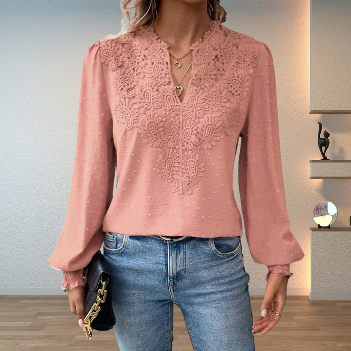 Faith | Lace V-Neck Long Sleeve Blouse For Women