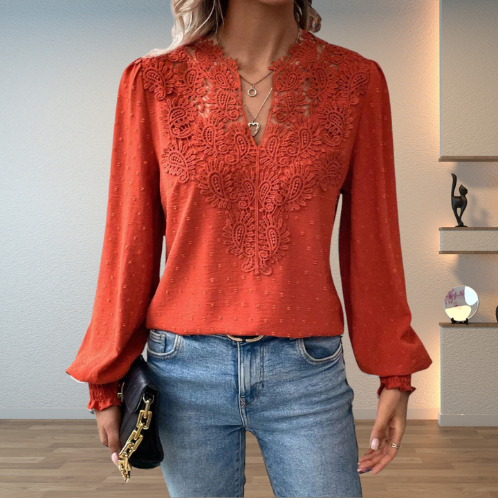 Faith | Lace V-Neck Long Sleeve Blouse For Women