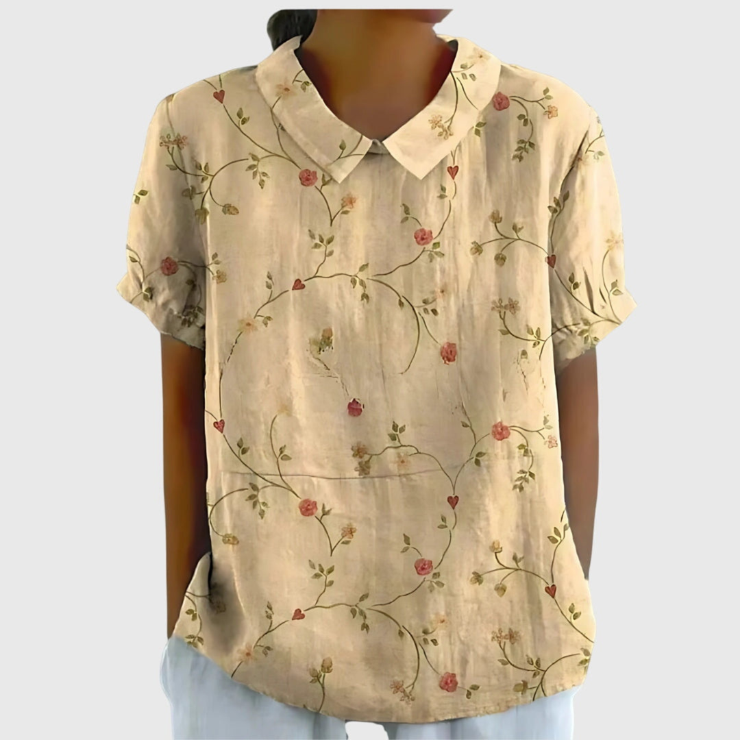 Ava | Collared Floral Print Short Sleeve Blouse For Women