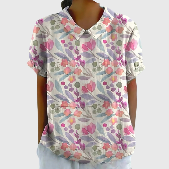 Ava | Collared Floral Print Short Sleeve Blouse For Women