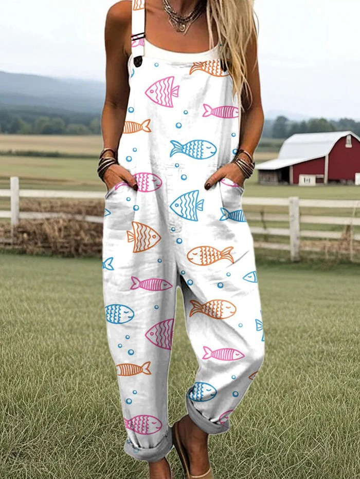 Jill | Ocean Print Dungarees
