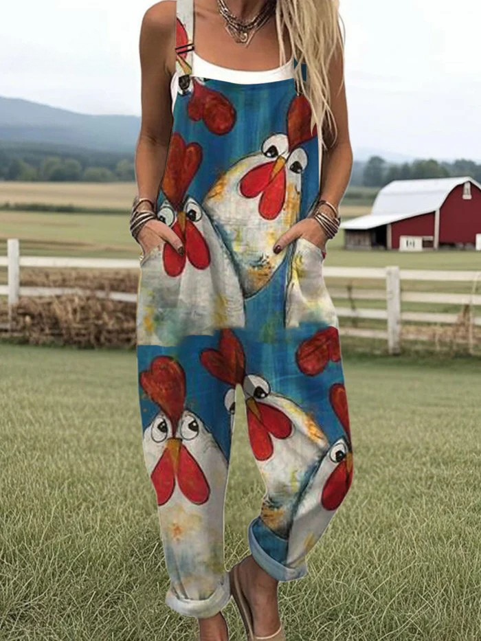 Nina | Chicken Print Dungarees