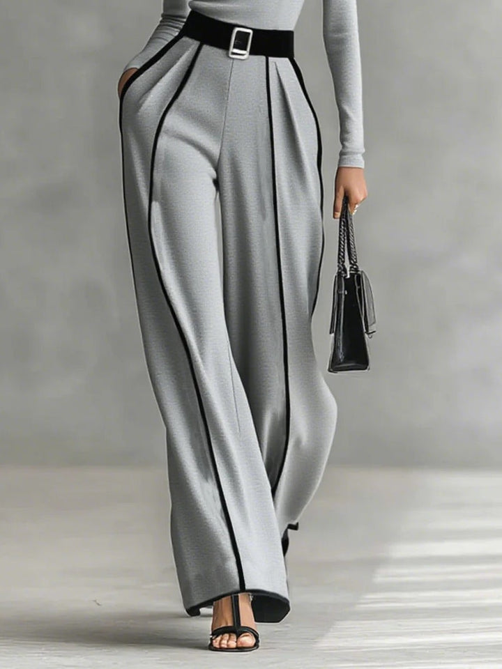 Solana™ - High Neck Long Sleeve Top Set With Wide Leg Pants And Belt