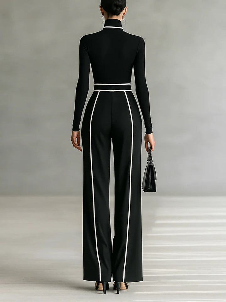 Solana™ - High Neck Long Sleeve Top Set With Wide Leg Pants And Belt