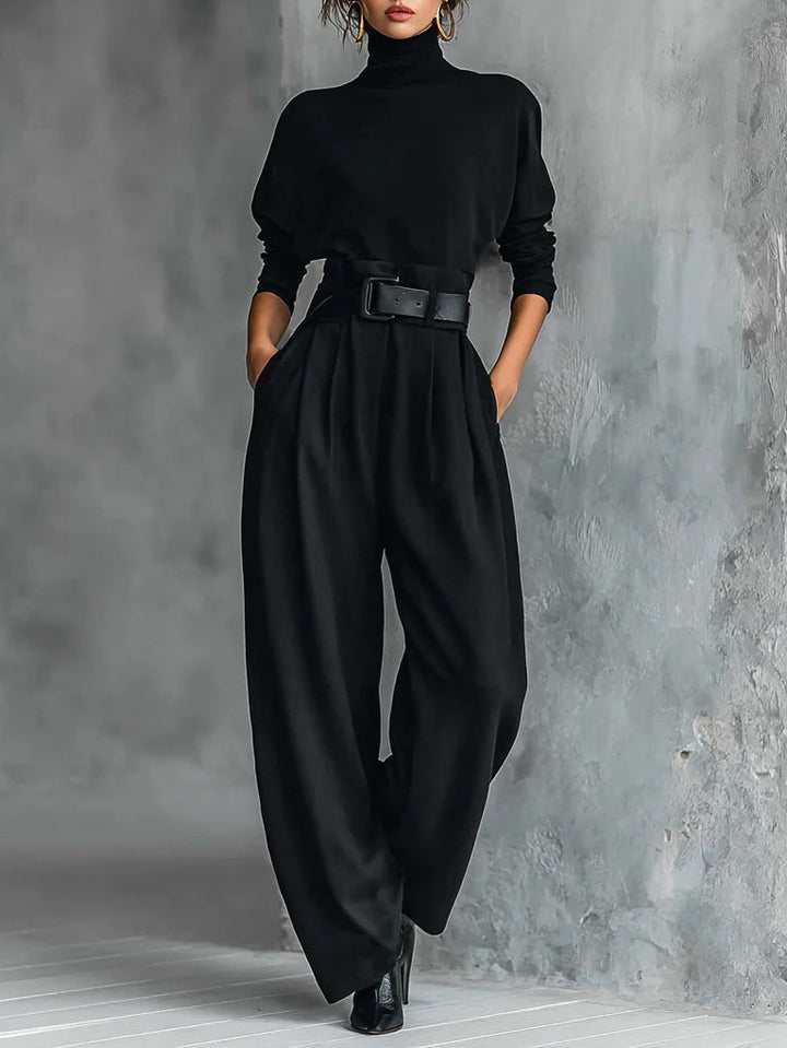 Martha | Complete Black Two-Piece With High Collar And Regular Waist