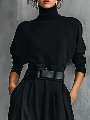 Martha | Complete Black Two-Piece With High Collar And Regular Waist
