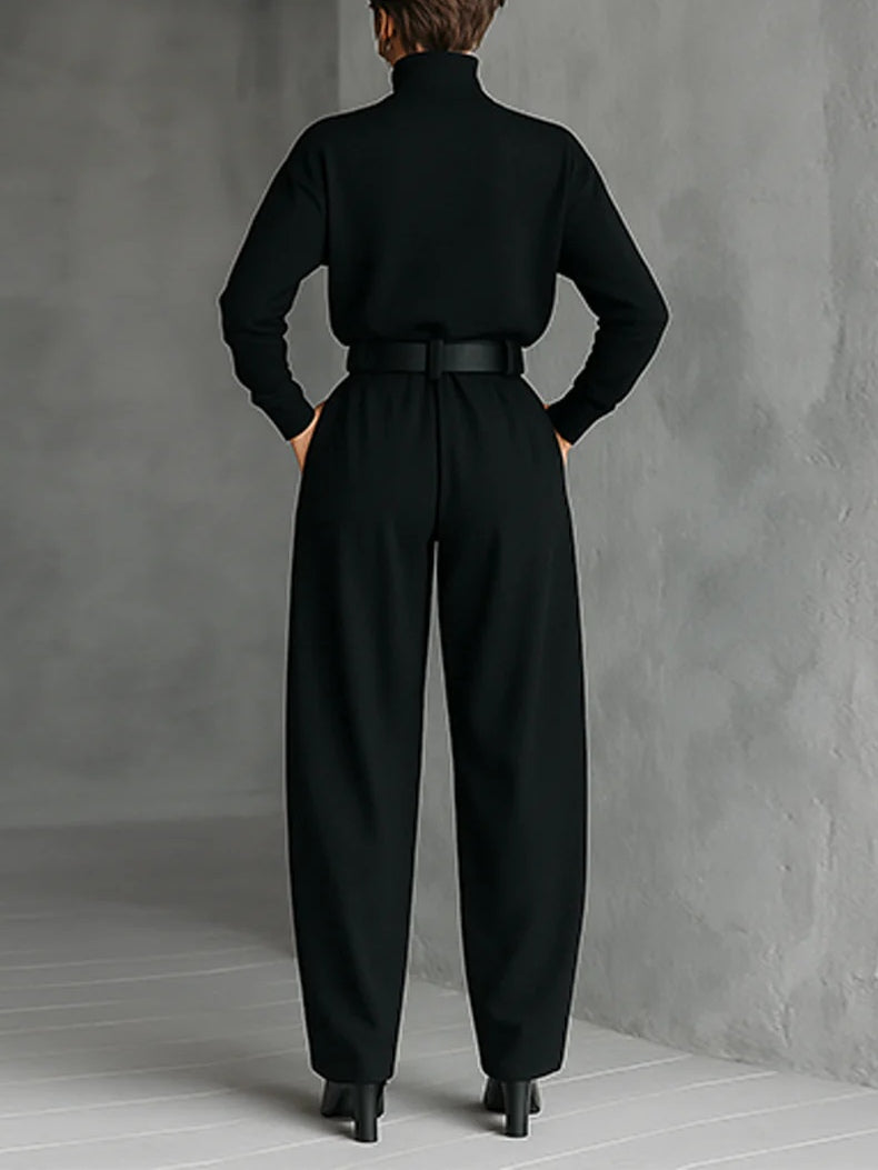 Martha | Complete Black Two-Piece With High Collar And Regular Waist