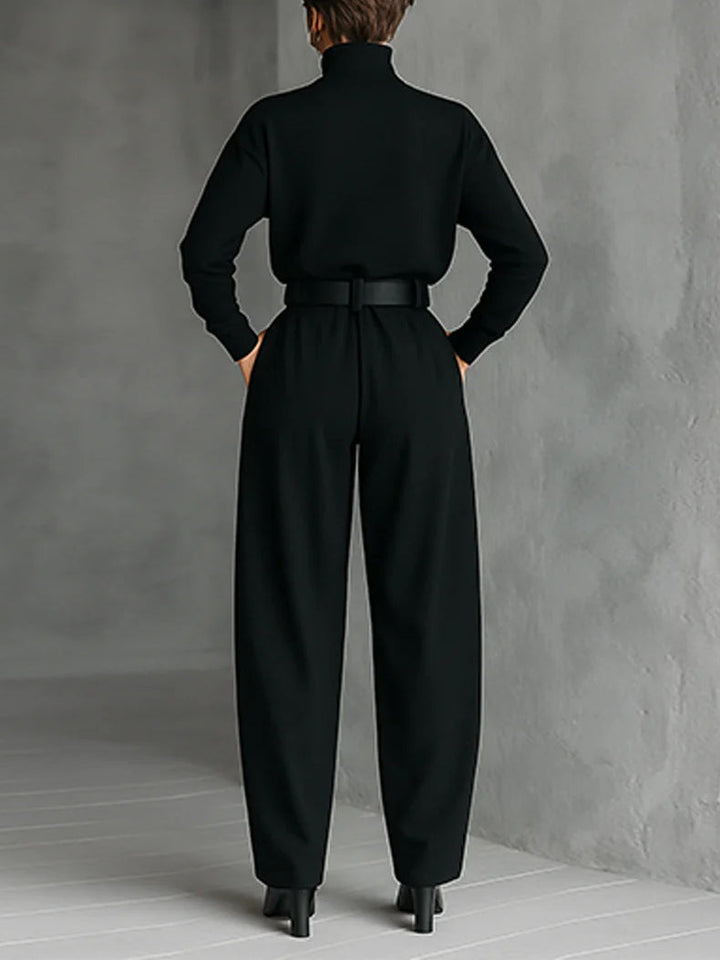 Martha | Complete Black Two-Piece With High Collar And Regular Waist