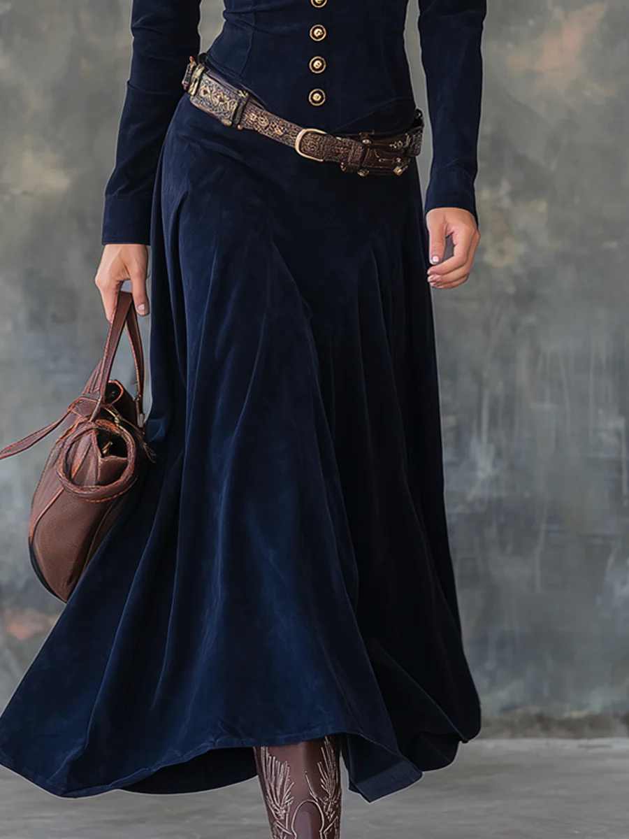 Martina - Vintage Long Dress With Pocket Flap