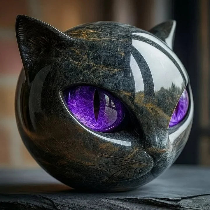 Mystical Black Cat Head Sculpture