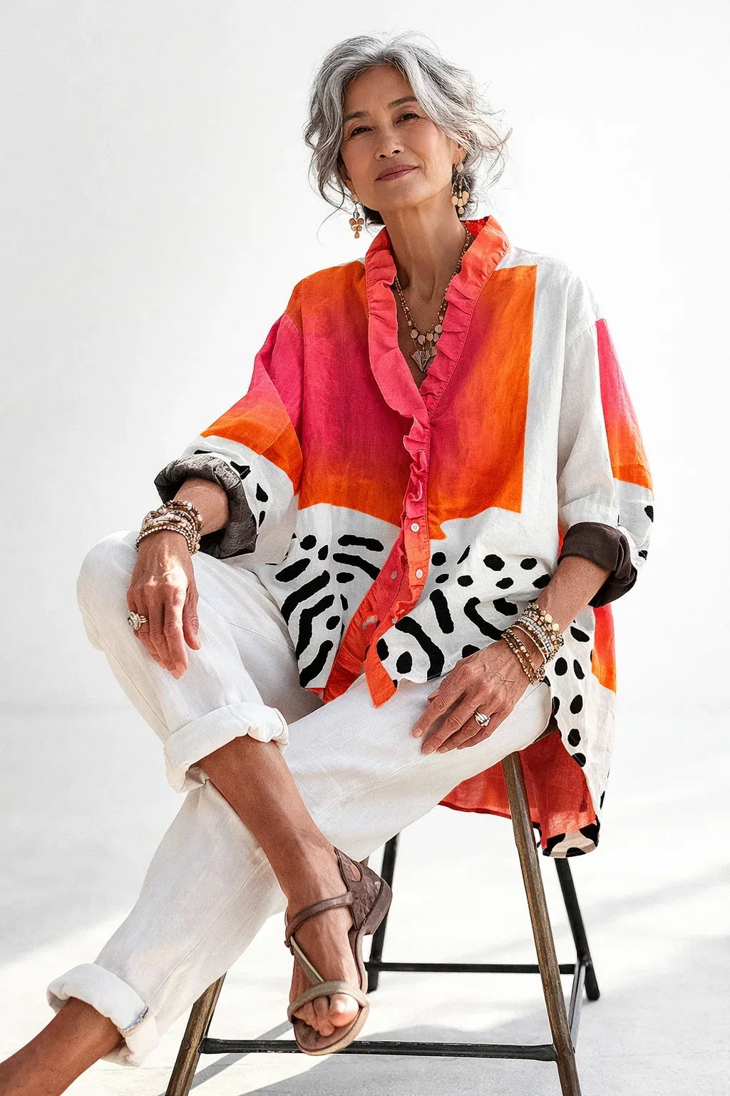 Tacita | V-Neck Ruffle Button-Down Blouse For Women