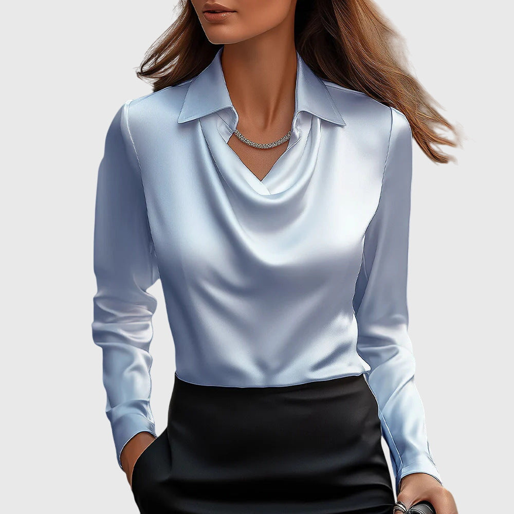 Flora | Cowl Neck Long Sleeve Satin Blouse For Women
