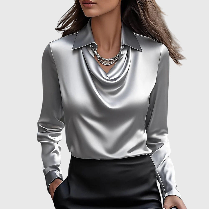 Flora | Cowl Neck Long Sleeve Satin Blouse For Women