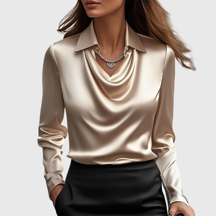 Flora | Cowl Neck Long Sleeve Satin Blouse For Women