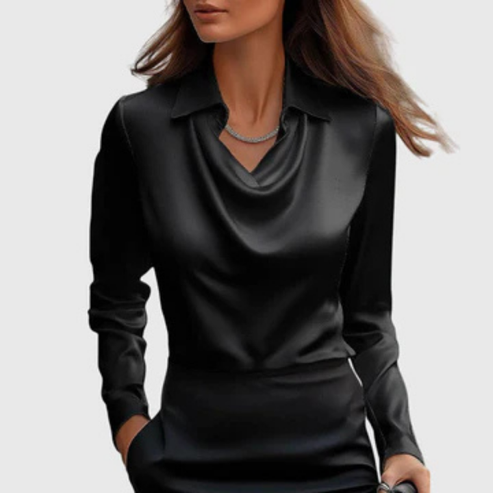 Flora | Cowl Neck Long Sleeve Satin Blouse For Women