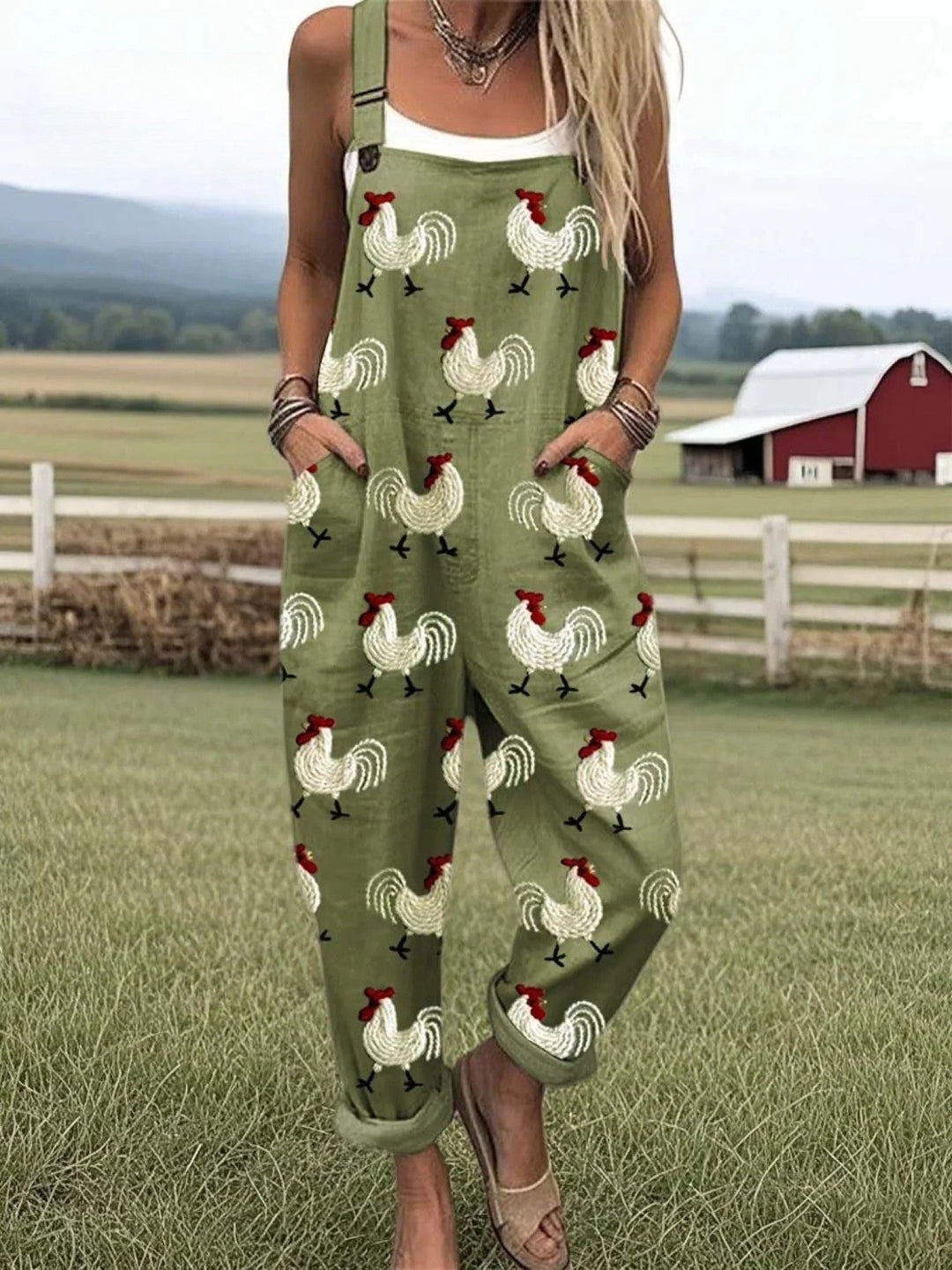 Beth | Hen Print Dungarees