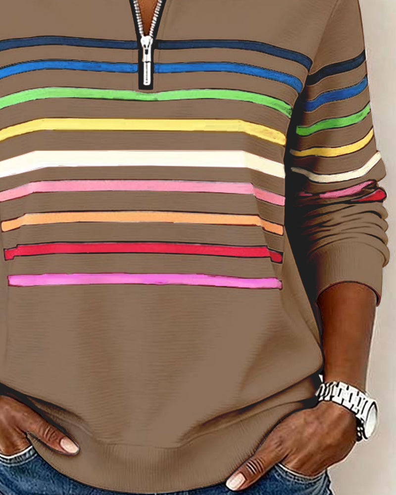 Rosetta | Striped Half Zip Sweatshirt For Women