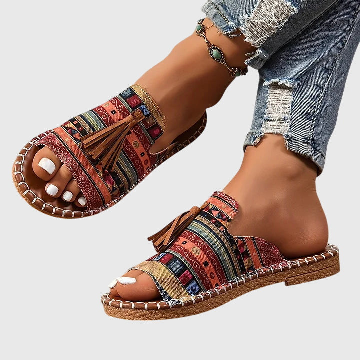 Lorraine | Woven Tassel Slide Sandals For Women